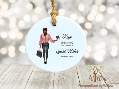 Personalised Social Worker Gift, Custom Social Worker Ceramic Ornament.