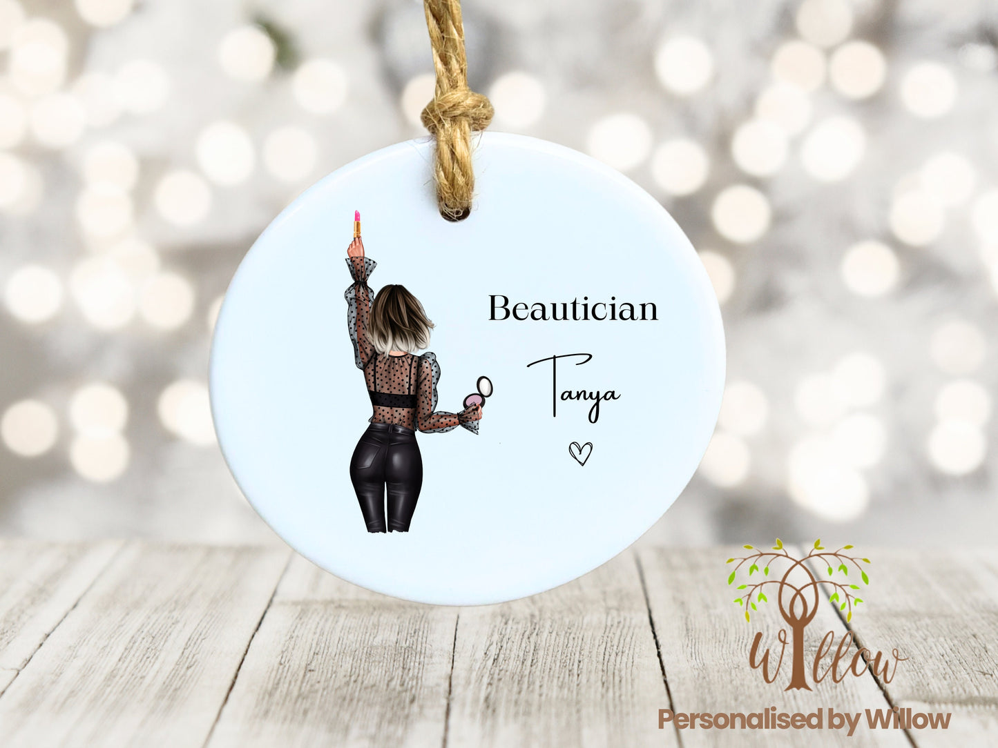 Beautician Gift, Personalised Beauty Hanging Ceramic Ornament.