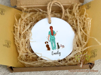 Vet Nurse Gift, Personalised Vet Nurse Hanging, Ceramic Ornament.