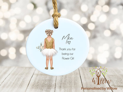 Personalised Flower Girl Ceramic Ornament Keepsake Gift.