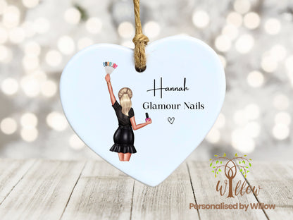 Nail Technician Gift, Personalised Nail Artist Hanging Plaque, Ceramic Ornament.