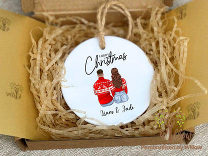 Couple Christmas Ornament, Personalised Christmas Jumper Couples Decoration.