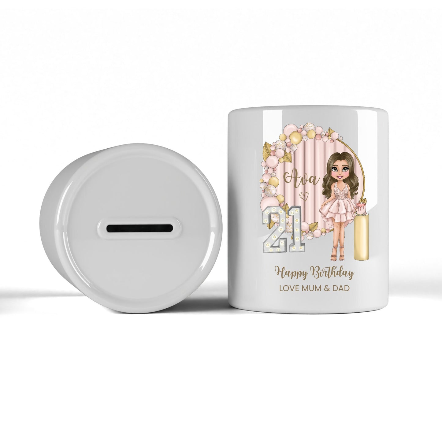 Personalised 21st Birthday Money Box, Tip Jar, Happy Birthday Piggy Bank.