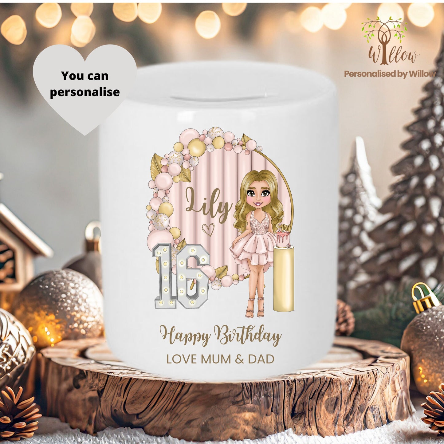 Personalised Sweet 16th Birthday Money Box, Tip Jar.