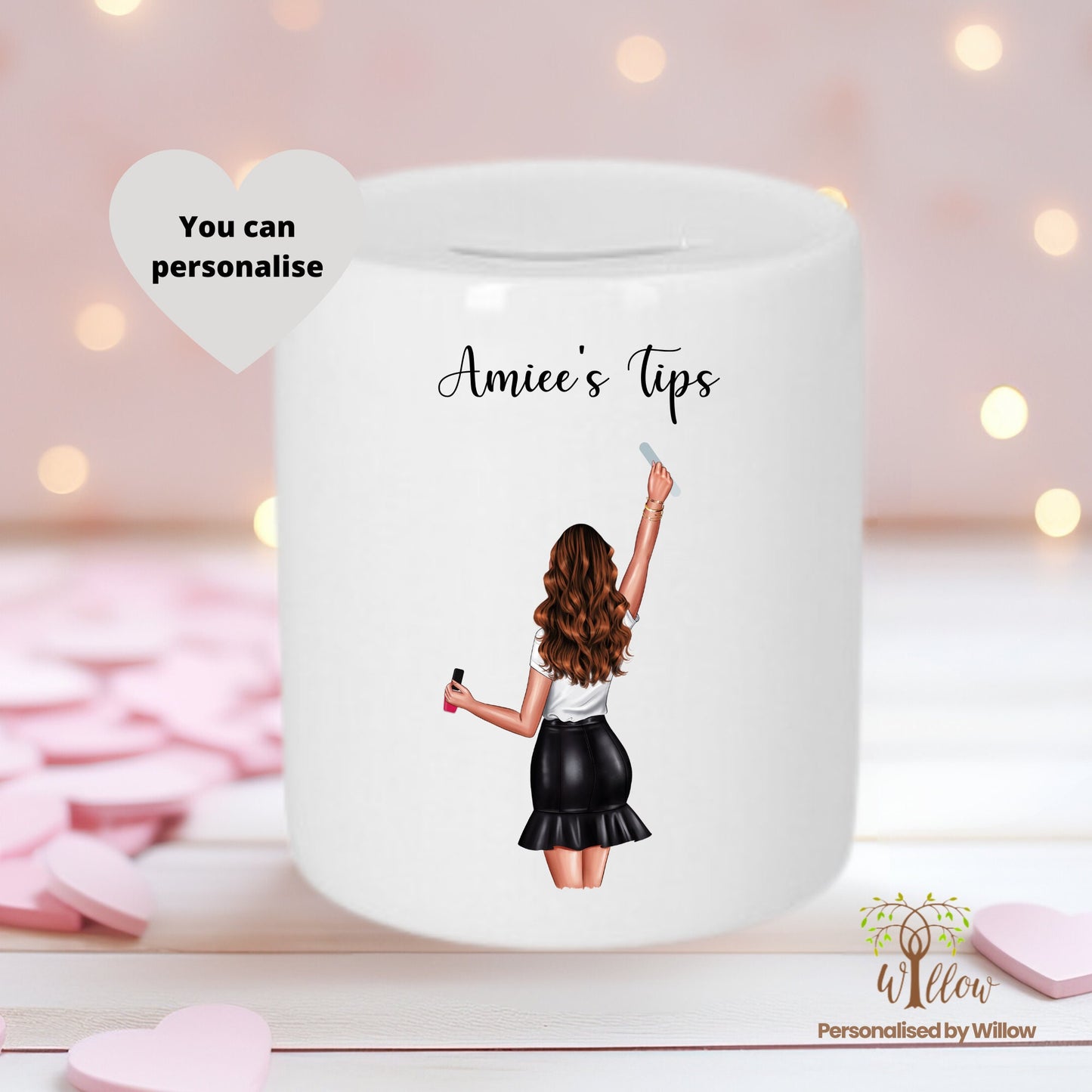 Personalised Beautician Tip Jar, Beauty Therapist Piggy Bank.