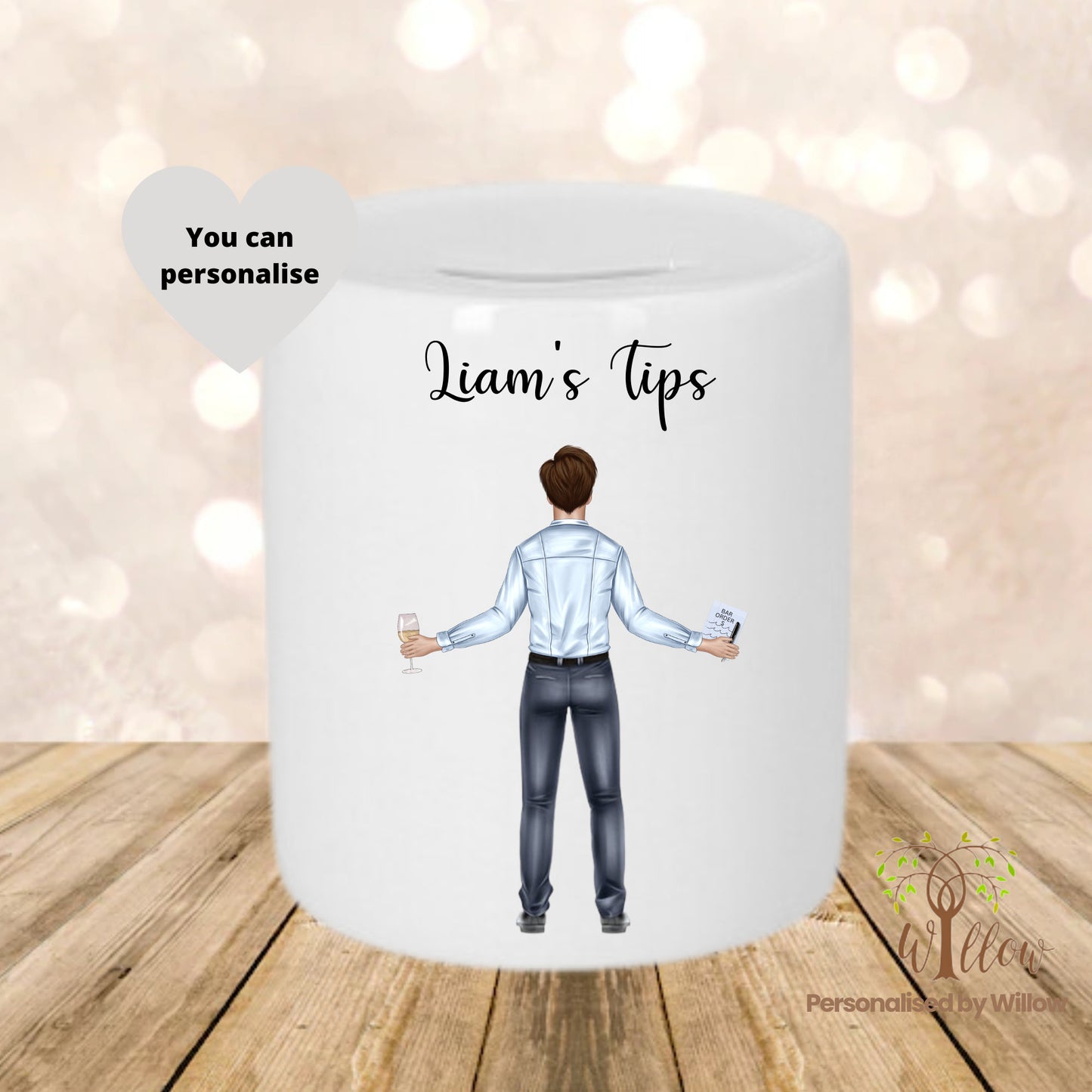 Personalised Waiter Tip Jar, Waiter Gratuity Container, Custom Waitstaff Tip Jar, Piggy Bank, Personalised Money Box, Bar Tips, Savings Jar