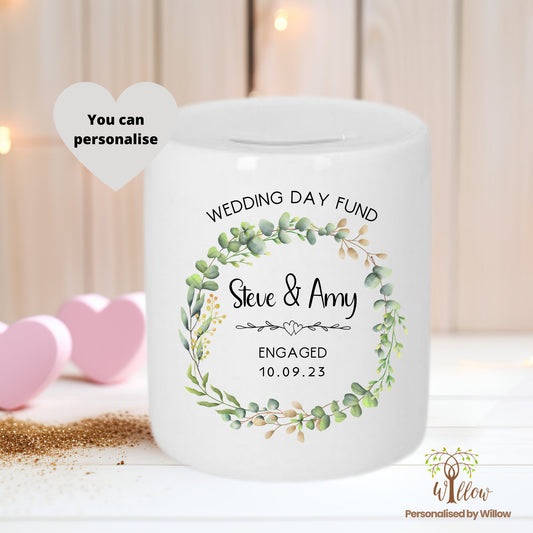 Personalised Wedding Fund Money Box, Savings Jar, Wedding Day Savings