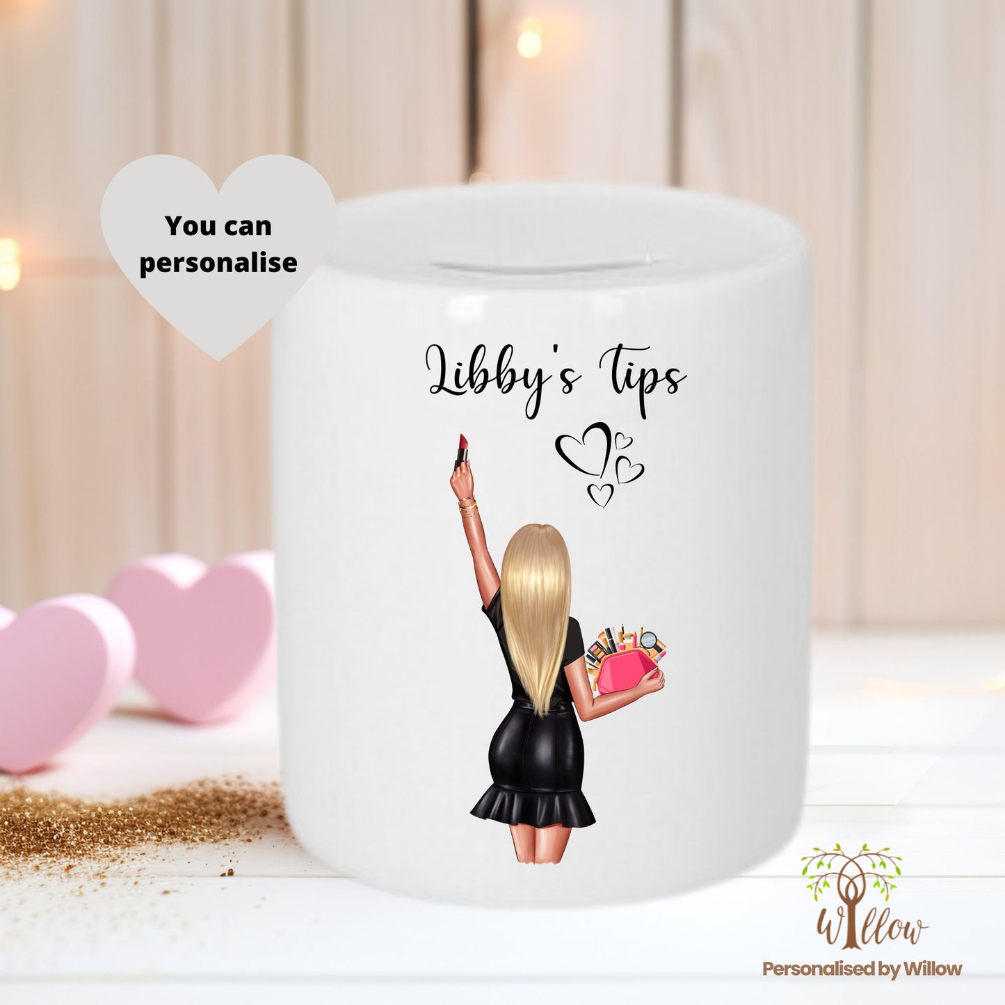 Personalised Makeup Artist, Beautician Tip Jar, Beauty Therapist