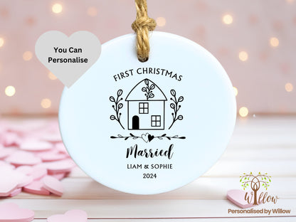 Personalised First Christmas Married, Mr. and Mrs Gift, Personalised Couple Ceramic Ornament.