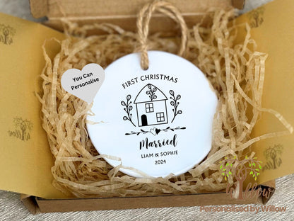 Personalised First Christmas Married, Mr. and Mrs Gift, Personalised Couple Ceramic Ornament.