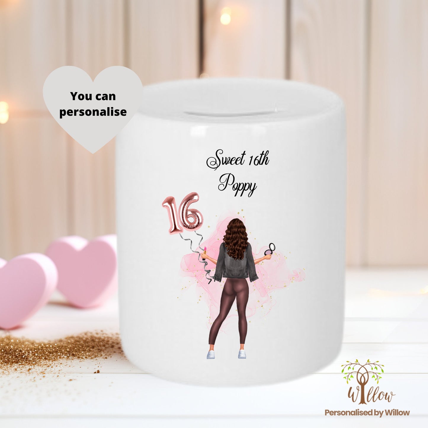 Personalised Sweet 16th Birthday Money Box, Tip Jar