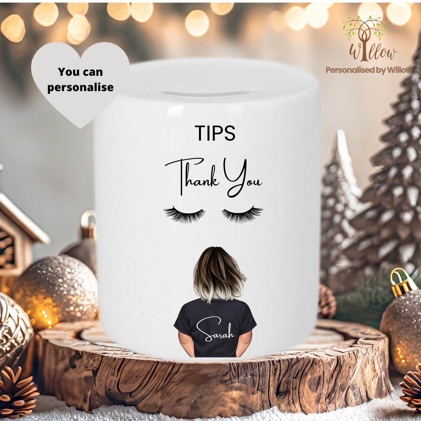 Personalised Lash Tech Tip Jar, Beauty Therapist Piggy Bank.