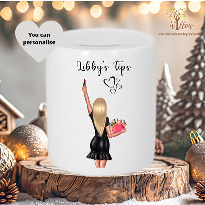 Personalised Makeup Artist, Beautician Tip Jar, Beauty Therapist