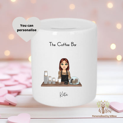 Coffee shop tip jar, Personalized tip jar, Custom coffee shop jar