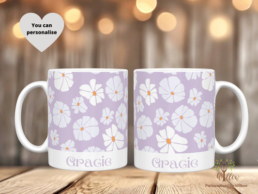 Personalised Daisy Flower Mug With Optional Matching Slate Coaster