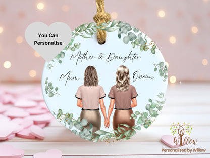 Mother And Daughter Ceramic Ornament, Personalised Mother/ Daughter Birthday Decoration, Custom, Keepsake Bauble, Bestie Gift, Sister Gift