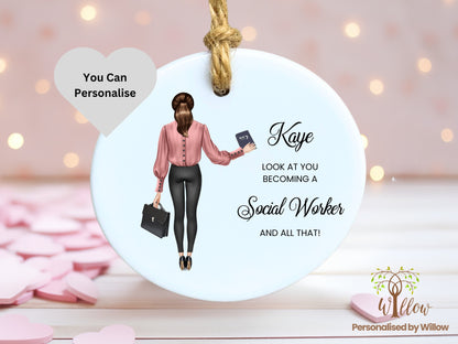 Personalised Social Worker Gift, Custom Social Worker Ceramic Ornament.