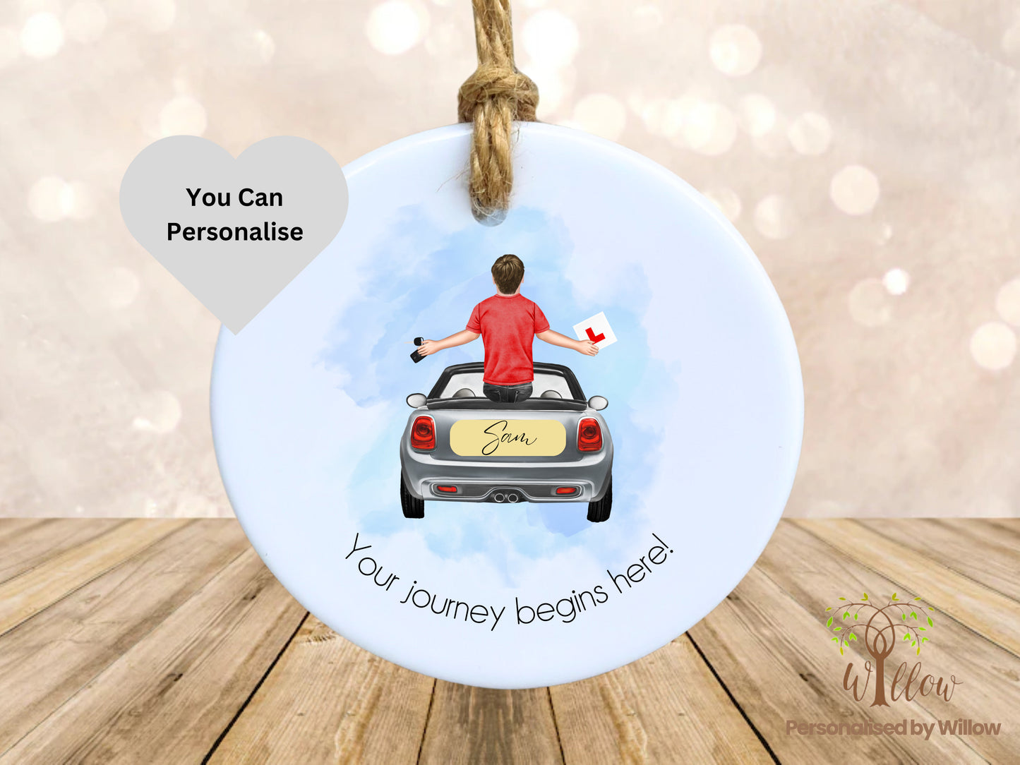 Personalised Driving Test Ceramic Hanging Ornament, Driving Test Gift, Ceramic Ornament.