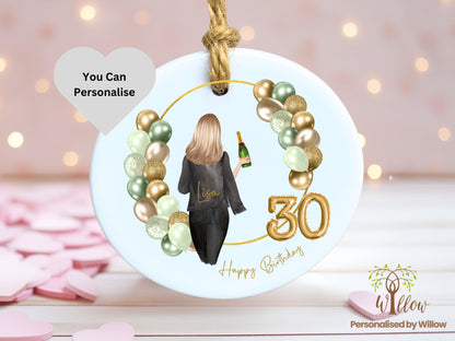 Personalised 30th Birthday Gift Bauble, 30th Birthday, Thirty, Keepsake Decoration, Ceramic Hanging Ornament