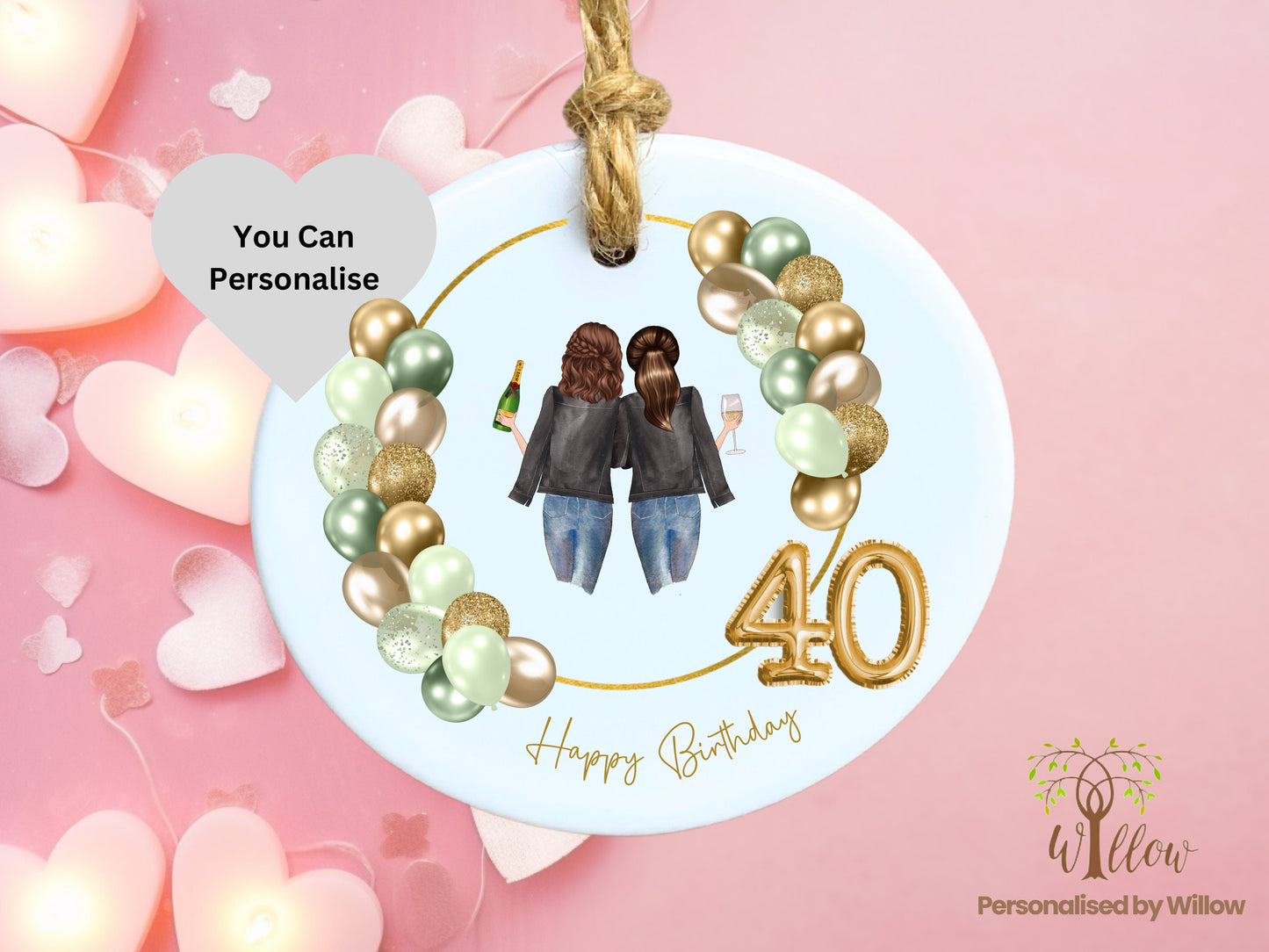 Personalised 30th Birthday Ceramic Hanging Ornament, Gift For Her, Friends 40th Birthday Keepsake, Any Age Name 18th, 21st, 30th, 40th Gift