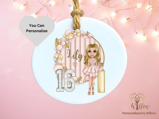 Personalised 16th Birthday Gift, Sweet Sixteen Birthday, Milestone Birthday, Bestie Birthday, Daughter Gift, Friend Gift, Ceramic Ornament