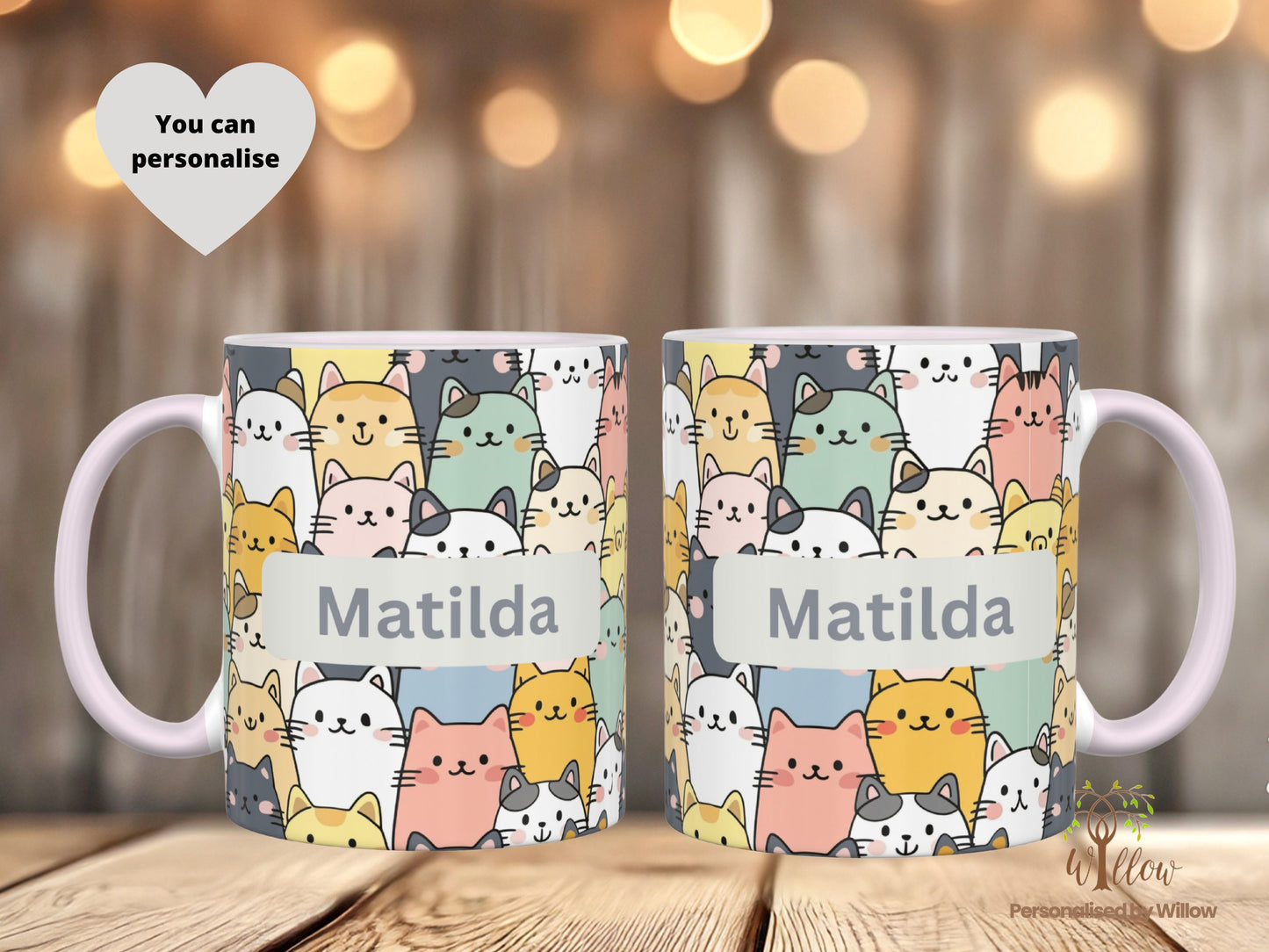 Personalised Name Cat Lover Mug With Optional Matching Slate Coaster