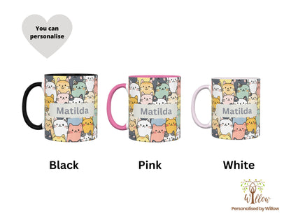 Personalised Name Cat Lover Mug With Optional Matching Slate Coaster