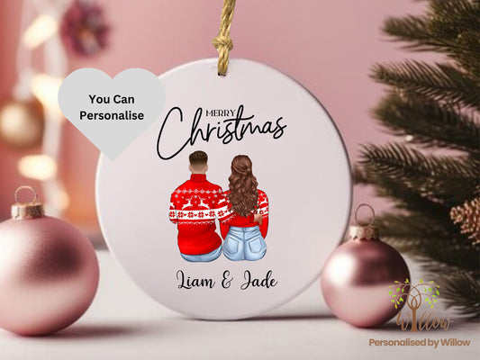 Couple Christmas Ornament, Personalised Christmas Jumper Couples Decoration.