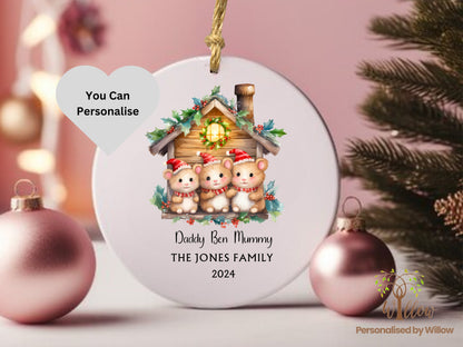 Personalised Mice Family Christmas Ceramic Hanging