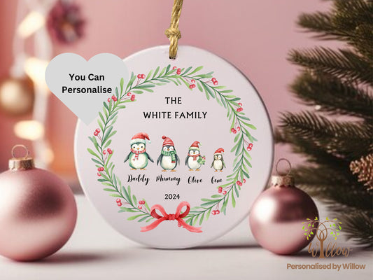 Personalised Penguin Family Christmas Hanging Ornament