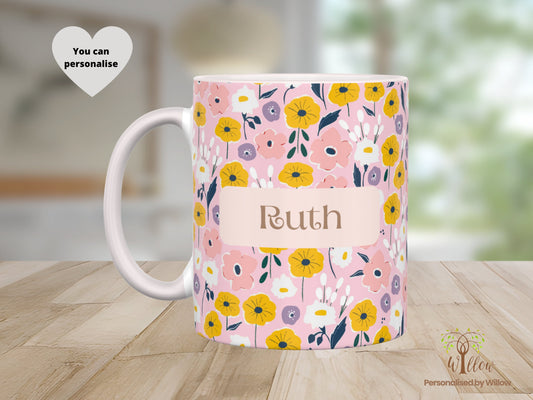 Personalised Flower Mug With Optional Matching Slate Coaster