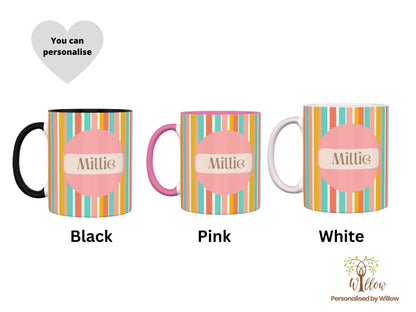 Personalised Modern Stripe Mug, With Optional Matching Slate Coaster