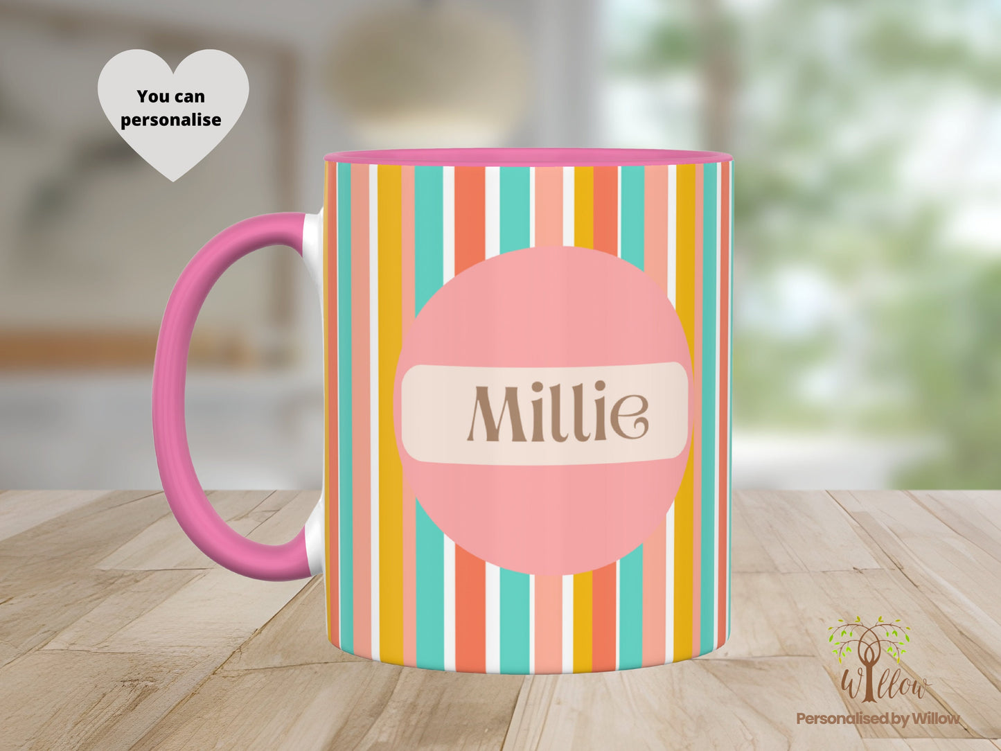 Personalised Modern Stripe Mug, With Optional Matching Slate Coaster