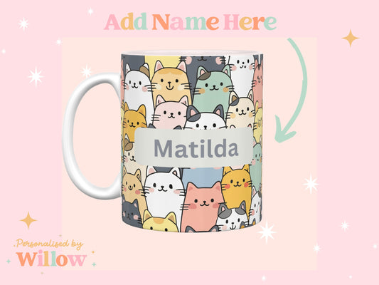 Personalised Cat Design Mug, With Matching Slate Coaster Option