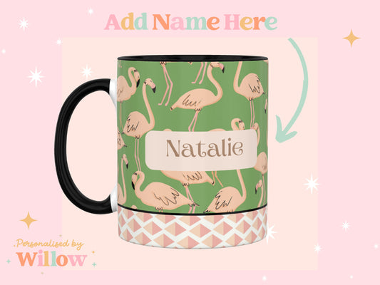 Personalised Tropical Flamingo Mug Gift, With Optional Matching Slate Coaster