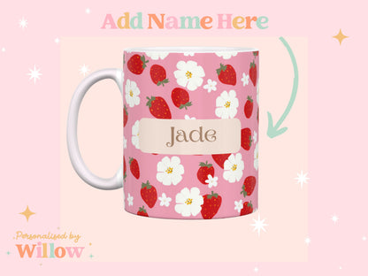 Personalised Cute Strawberry Mug, with Matching Slate Coaster Option