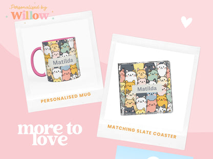 Personalised Cat Design Mug, With Matching Slate Coaster Option