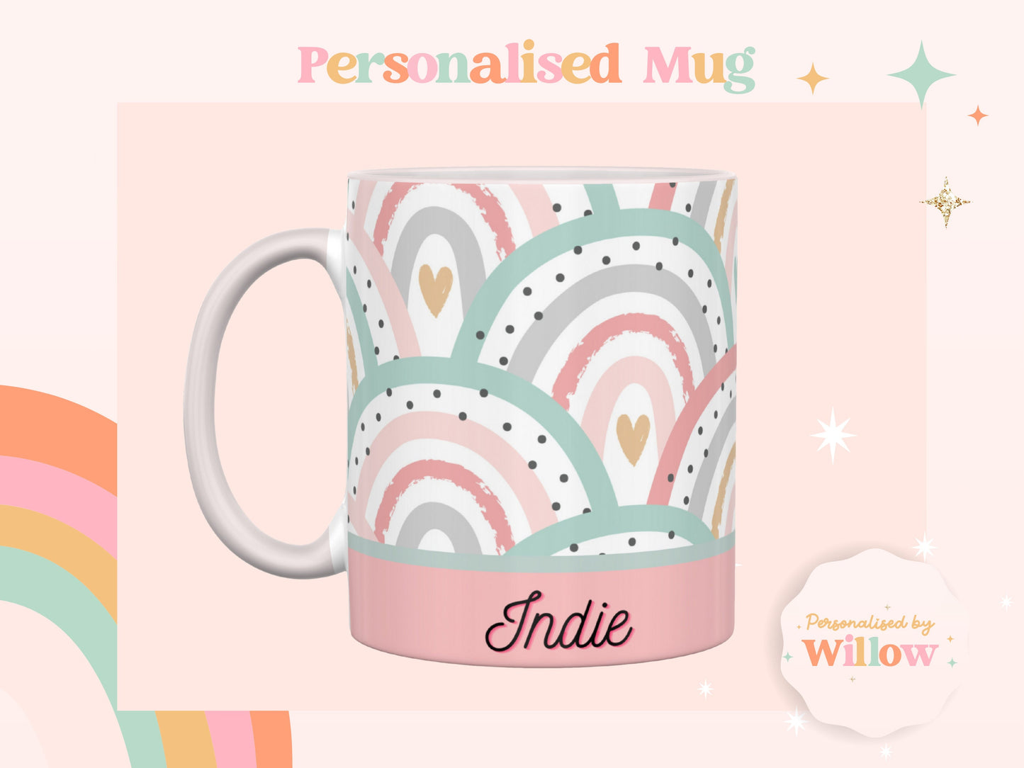 Personalised Rainbow Mug With Optional Matching Slate Coaster