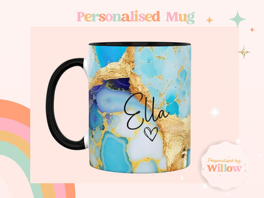 Personalised Marble Design Mug with Optional Matching Slate Coaster