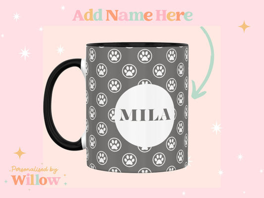 Personalised Cat Paw Print Design Mug, With Optional Matching Slate Coaster