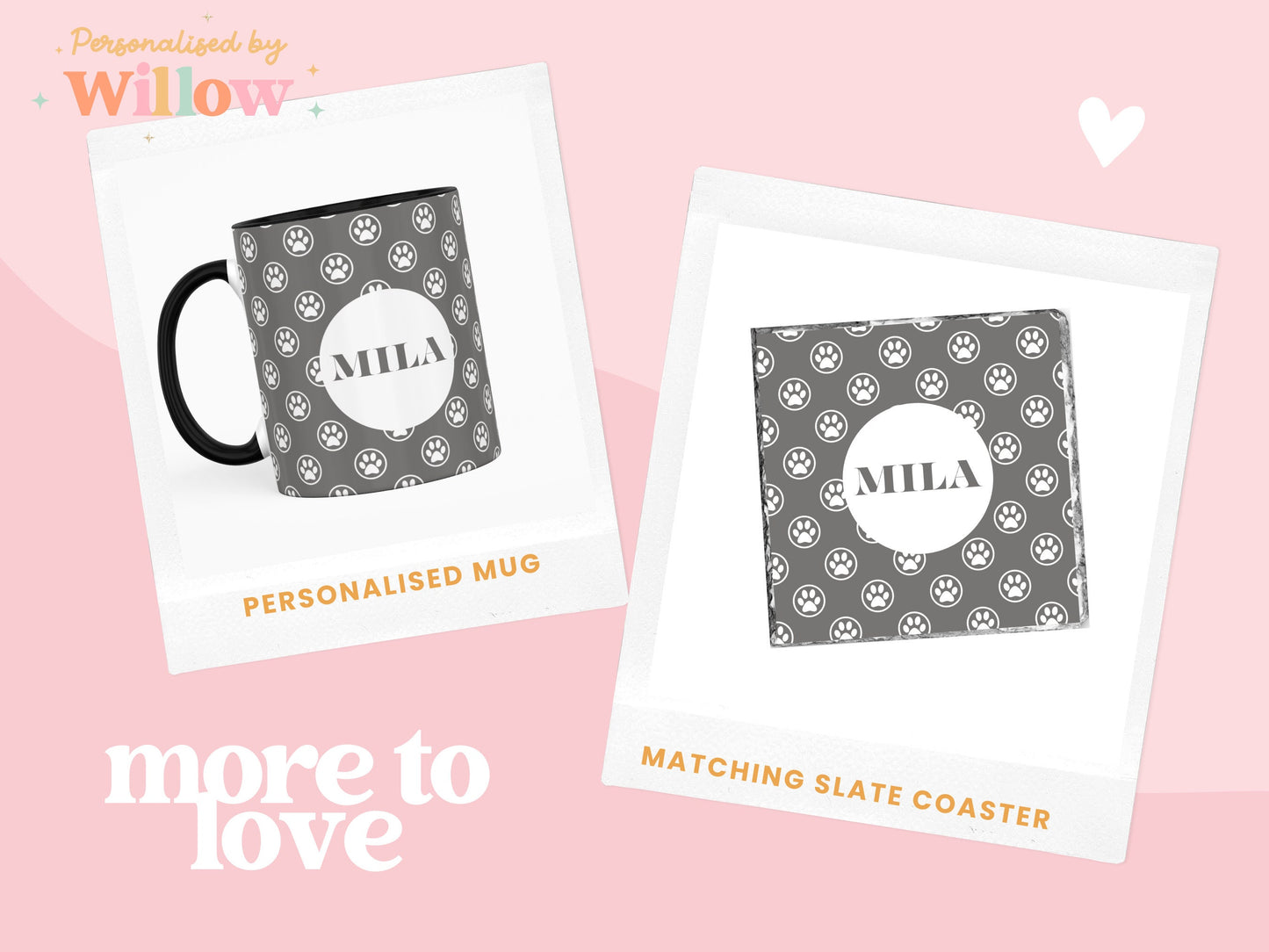 Personalised Cat Paw Print Design Mug, With Optional Matching Slate Coaster