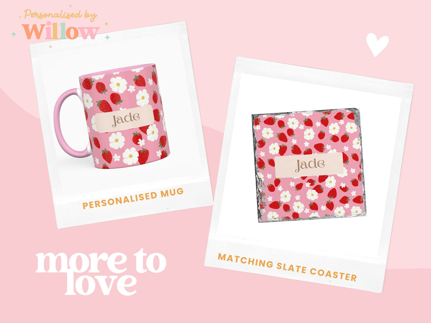 Personalised Cute Strawberry Mug, with Matching Slate Coaster Option