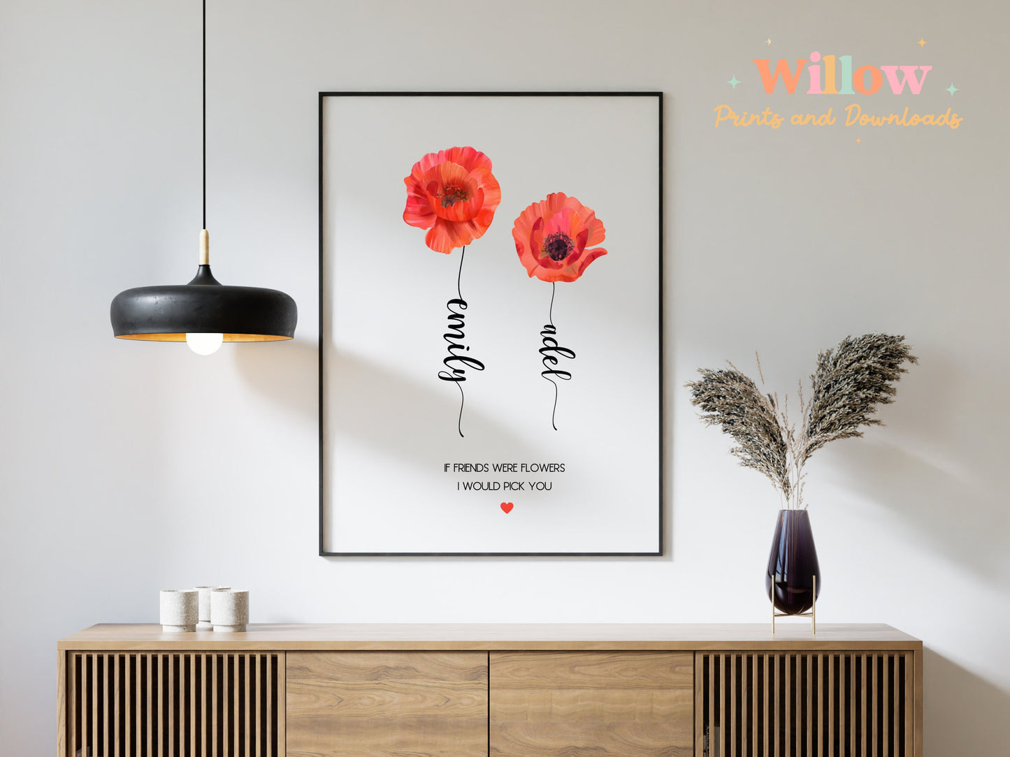 Personalised Friendship Poppy Flower Print, Personalised Poppy Print, If Friends Were Flowers I would Pick You, Best Friend Gift