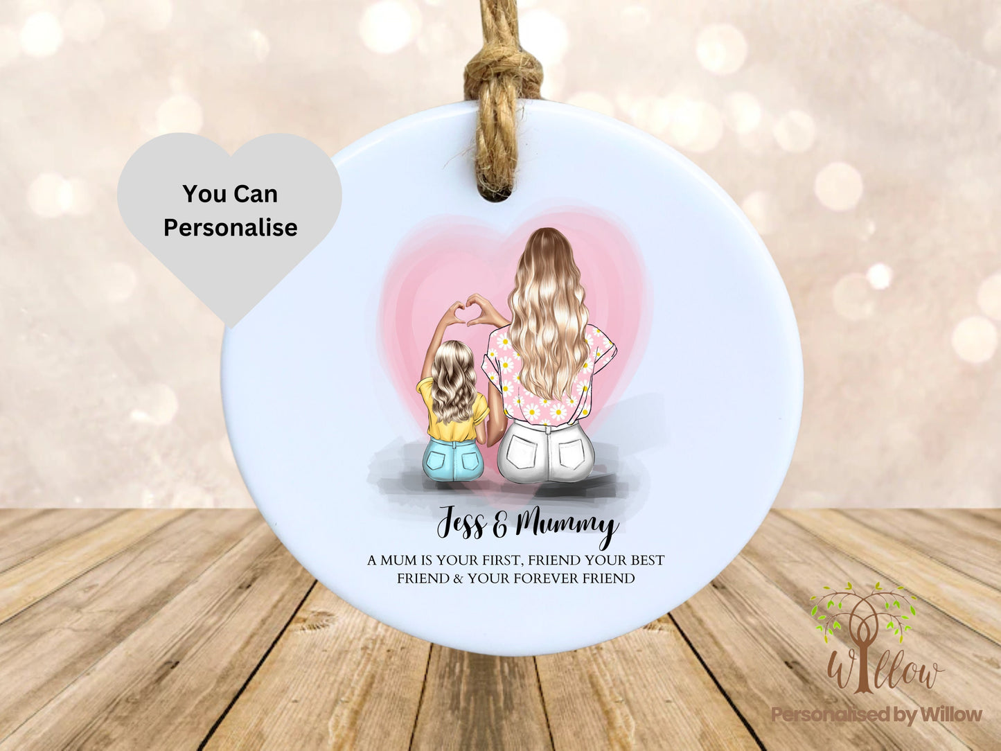 Personalised Mother and Daughter Ceramic Ornament Gift, Gift for Mum, Gift for Daughter Special Birthday Gift, Floral Gift, Hanging Gift