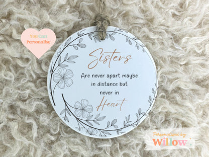 Personalised Sister Gift, Sister Appreciation Hanging Decoration, Ceramic Ornament.