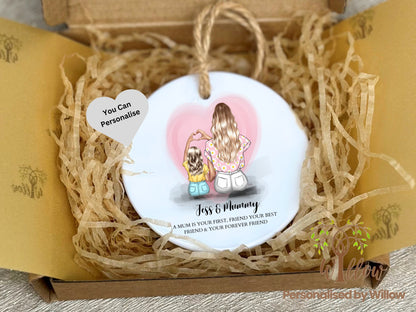 Personalised Mother and Daughter Ceramic Ornament Gift, Gift for Mum, Gift for Daughter Special Birthday Gift, Floral Gift, Hanging Gift