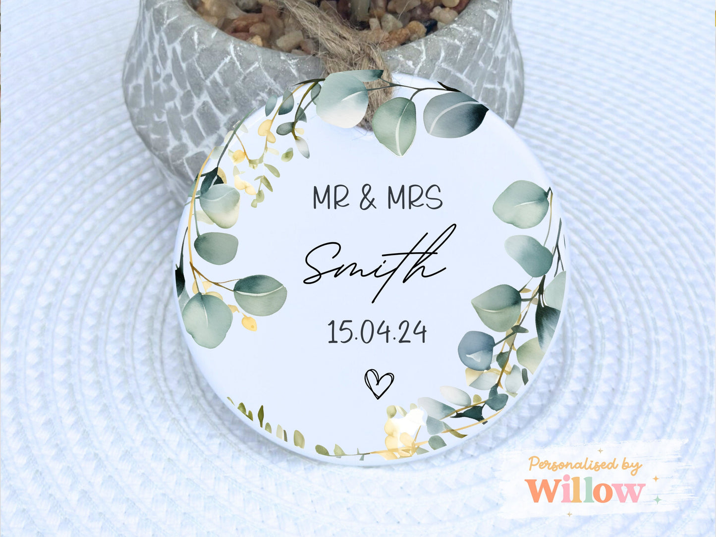 Personalised Mr & Mrs Wedding Day Ceramic Hanging