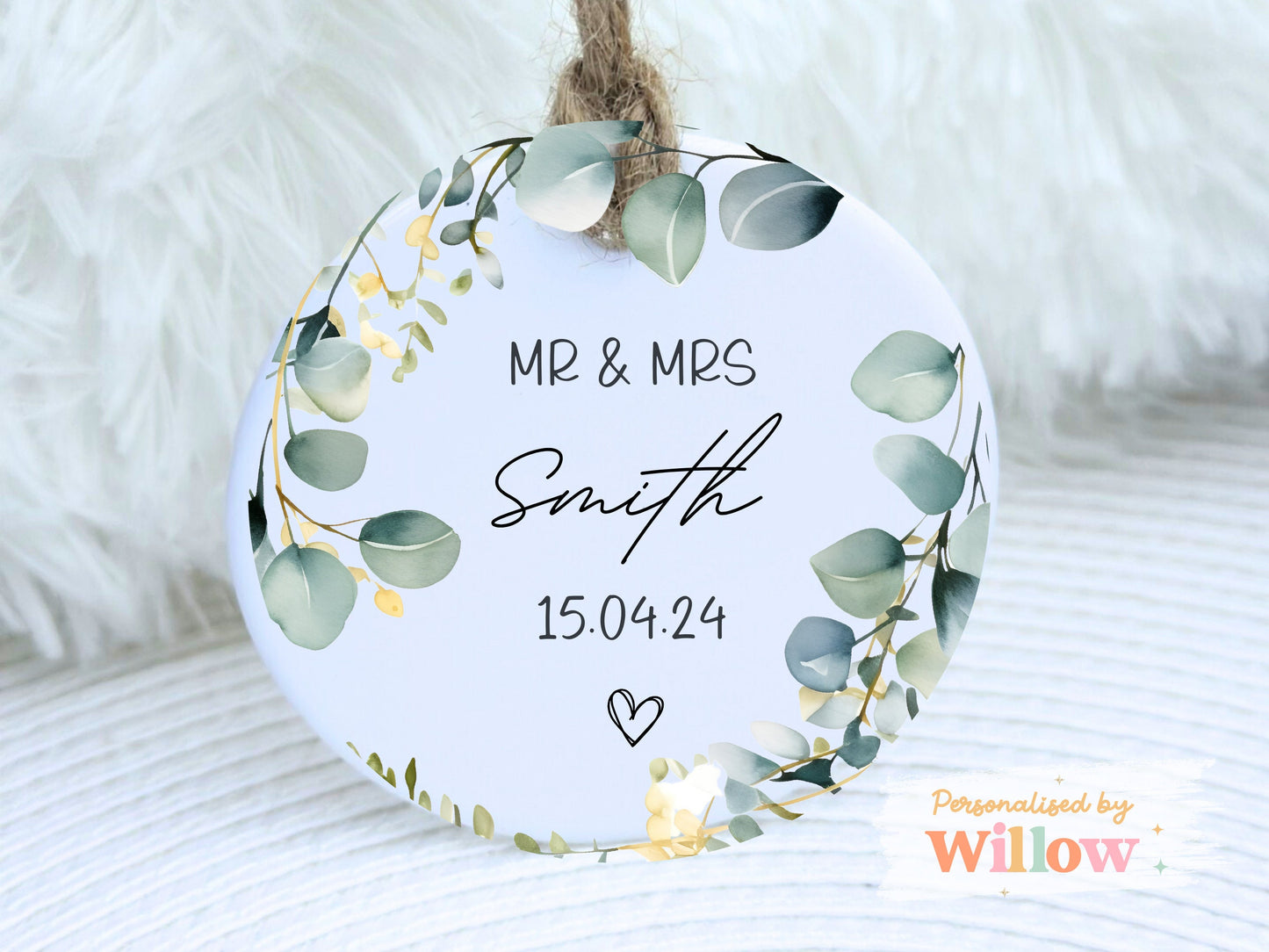 Personalised Mr & Mrs Wedding Day Ceramic Hanging