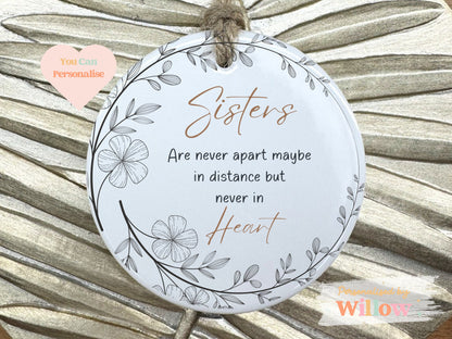 Personalised Sister Gift, Sister Appreciation Hanging Decoration, Ceramic Ornament.