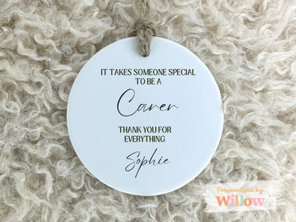 Personalised Carer Thank You Sentimental Gift, Affination Sign, Leaving Gift Ceramic Ornament